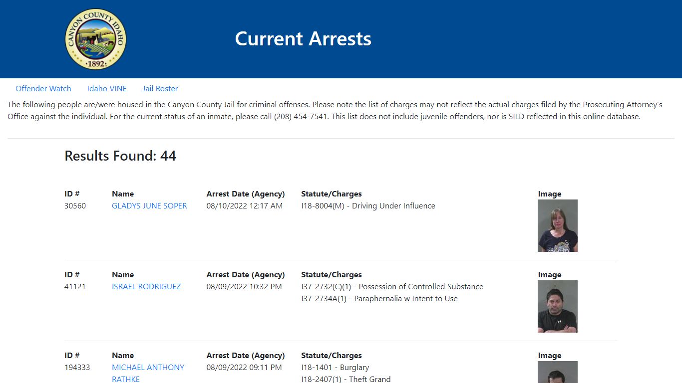 Current Arrests